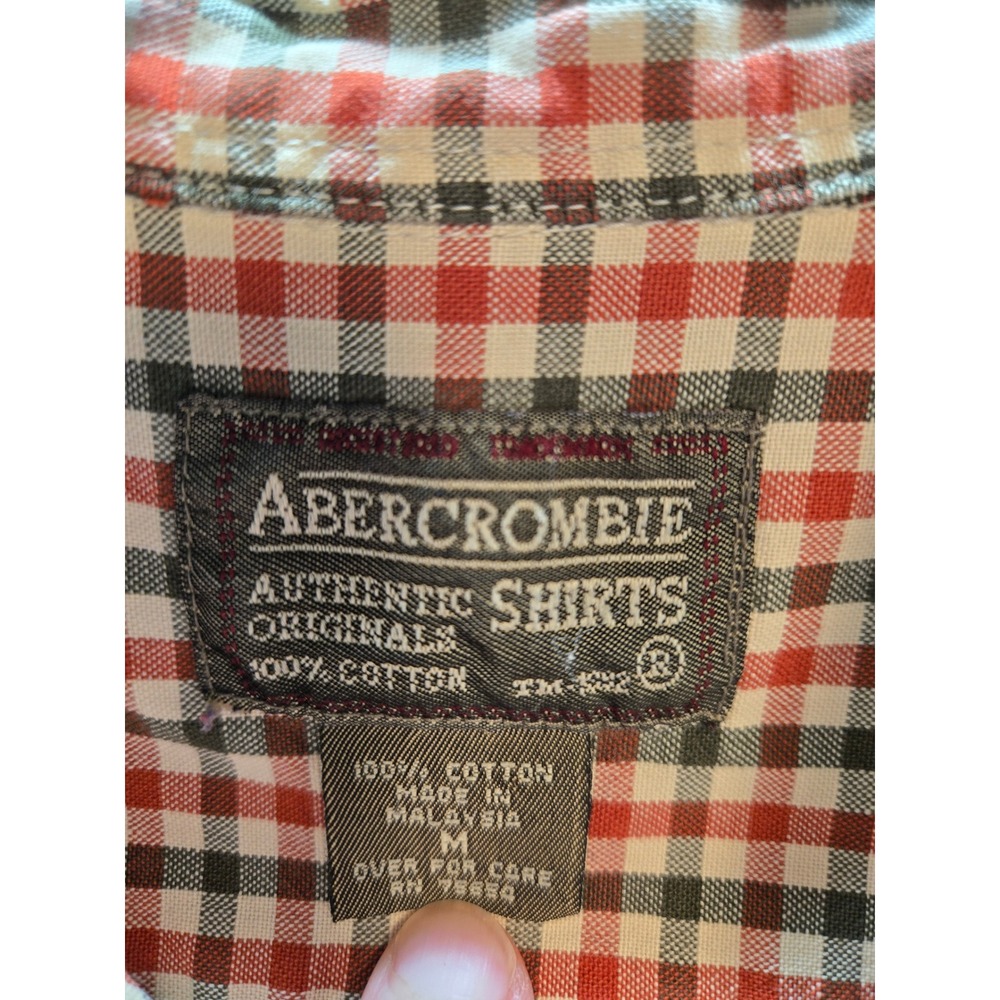Abercrombie & Fitch Womens Med Red Green Gingham Plaid Cotton Button Down Shirt - Picture 4 of 4